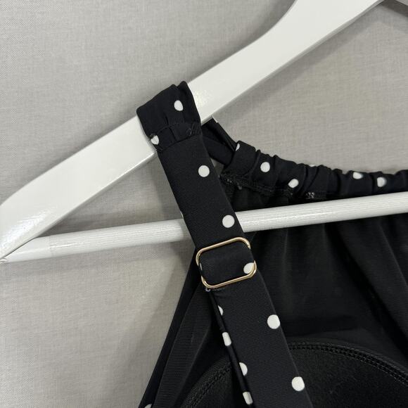 SwimsuitsForAll Swimwear High Neck Tankini Top Womens 16 Black Polka Dot Resort - Picture 6 of 14